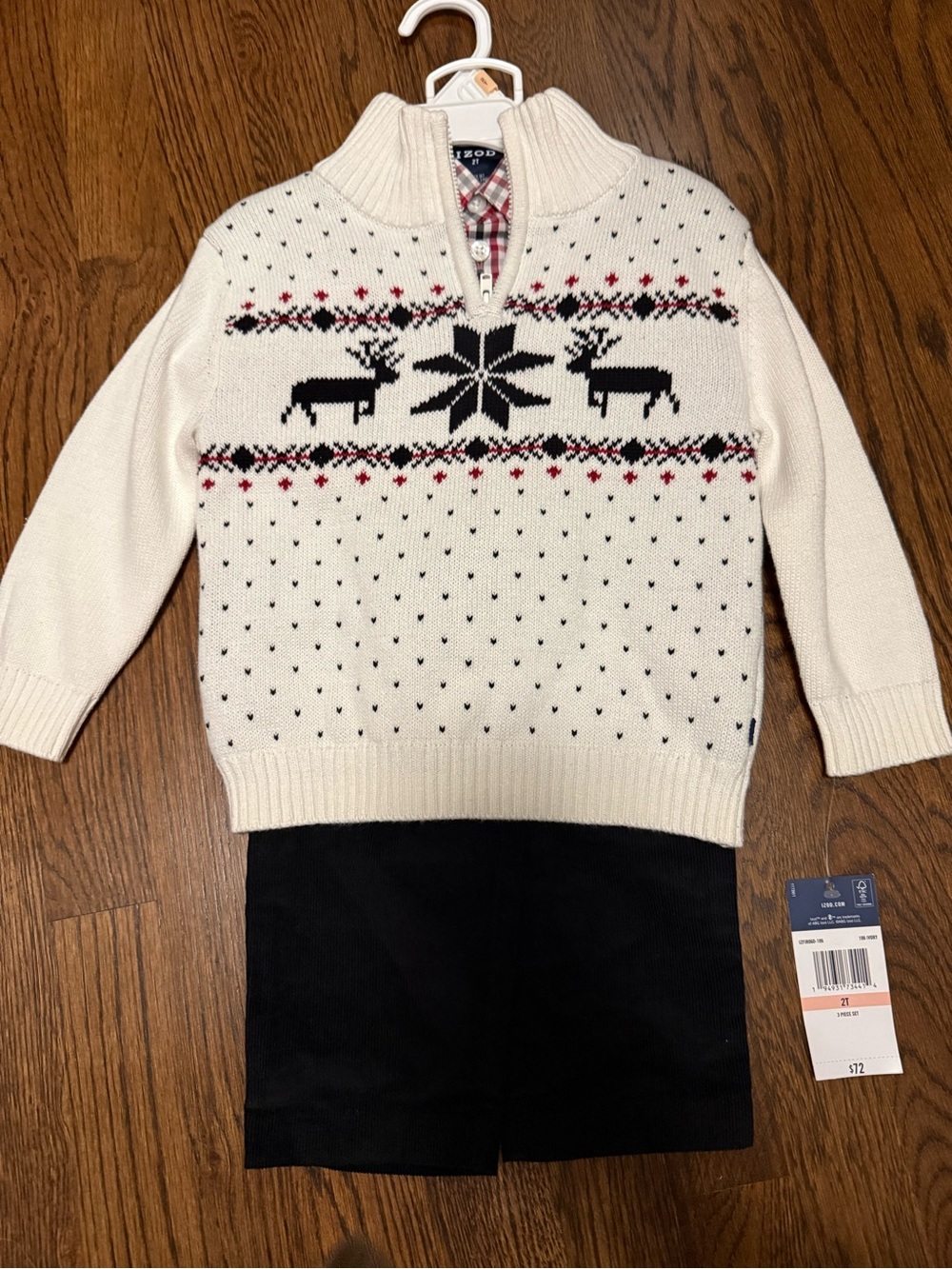 Izod Cream Fair Isle Zip Pullover with Black and Red Accents - Kids